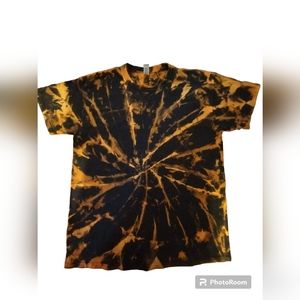 Bleach Spider Spiral Tie Dye Black & Orange Custom T-Shirt Size L